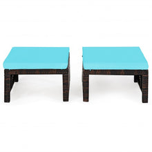 Load image into Gallery viewer, 2 Pieces Cushioned Patio Rattan Ottoman Foot Rest-Turquoise