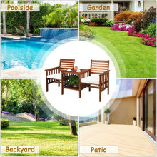 Load image into Gallery viewer, 3 pcs Outdoor Patio Table Chairs Set Acacia Wood Loveseat-White