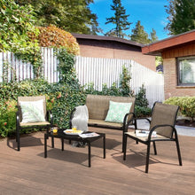Load image into Gallery viewer, 4 pcs Patio Furniture Set with Glass Top Coffee Table-Brown