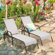 Load image into Gallery viewer, 2 Pcs Outdoor Patio Lounge Chair Chaise Fabric with Adjustable Reclining Armrest-Gray