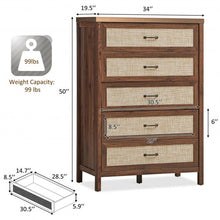 Load image into Gallery viewer, Dresser Rustic Storage Freestanding Wooden Cabinet with 5 Rattan Drawers-Walnut