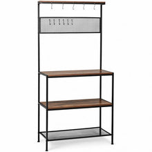 Load image into Gallery viewer, 4-Tier Kitchen Rack Stand with Hooks & Mesh Panel