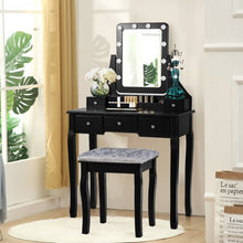 Load image into Gallery viewer, Vanity Dressing Table Set with 10 Dimmable Bulbs and Cushioned Stool-Black