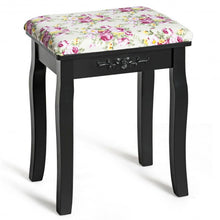 Load image into Gallery viewer, Vanity Wood Dressing Stool Padded Piano Seat with Rose Cushion-Black