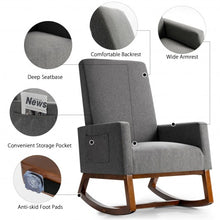 Load image into Gallery viewer, Rocking High Back Upholstered Lounge Armchair with Side Pocket-Gray