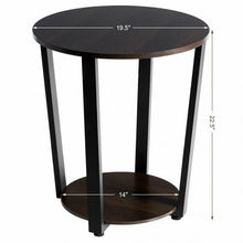 Load image into Gallery viewer, 2-tier Round End Table with Storage Shelf & Metal Frame-Walnut