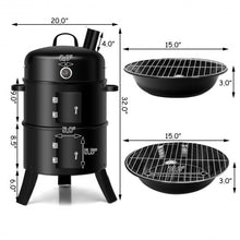 Load image into Gallery viewer, 3-in-1 Portable Round Charcoal Smoker BBQ Grill Built-in Thermometer