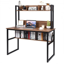 Load image into Gallery viewer, Storage Writing Desk Computer Desk with Hutch & Bookshelf-Walnut