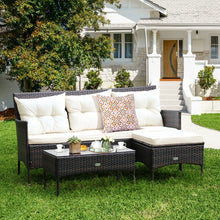 Load image into Gallery viewer, 3 Pieces Patio Furniture Sectional Set with 5 Cozy Seat and Back Cushions-White