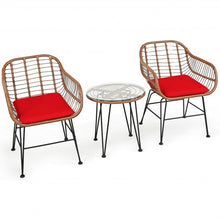 Load image into Gallery viewer, 3 Pcs Patio Rattan Bistro Set with Cushion-Red