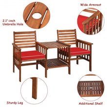 Load image into Gallery viewer, 3 pcs Outdoor Patio Table Chairs Set Acacia Wood Loveseat-Red