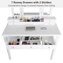 Load image into Gallery viewer, Makeup Dressing Table with Tri-Folding Mirror and Cushioned Stool for Women