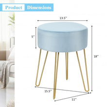 Load image into Gallery viewer, Round Velvet Ottoman Footrest Stool Side Table Dressing Chair w/ Metal Legs-Blue