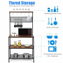 Load image into Gallery viewer, 4-Tier Kitchen Rack Stand with Hooks & Mesh Panel