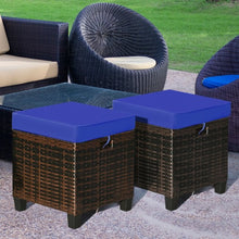 Load image into Gallery viewer, 2PCS Patio Rattan Ottoman Cushioned Seat-Navy