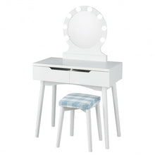 Load image into Gallery viewer, Dressing Table with Large Round Mirror and 8 Light Bulbs for Bedroom-White