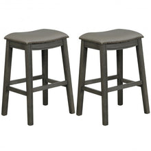 Load image into Gallery viewer, 29" Set of 2 Saddle Nailhead Kitchen Counter Chair-Gray