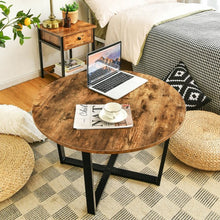 Load image into Gallery viewer, Round Industrial Style Cocktail Side Coffee Table With Metal Frame-Brown