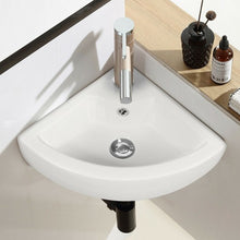 Load image into Gallery viewer, Bathroom Corner Ceramic Vessel Sink with Overflow and Faucet Hole