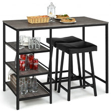 Load image into Gallery viewer, 3 Pcs Counter Height Dining Bar Table Set w/ 2 Stools and 3 Storage Shelves-BK