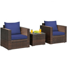 Load image into Gallery viewer, 3 Pcs Patio Conversation Rattan Furniture Set with Cushion-Blue