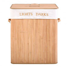 Load image into Gallery viewer, Double Rectangle Bamboo Hamper Laundry Basket Cloth Storage Bag Lid-Natrual