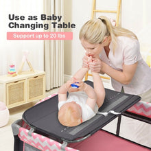 Load image into Gallery viewer, 3 in 1 Portable Baby Playard with Zippered Door and Toy Bar-Pink