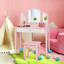 Load image into Gallery viewer, Kids Princess Make Up Dressing Table with Tri-folding Mirror & Chair-Pink