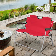 Load image into Gallery viewer, 2 Person Folding Camping Bench Portable Double Chair-Red