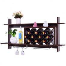 Load image into Gallery viewer, Wall Mount Wine Rack with Glass Holder & Storage Shelf-Walnut