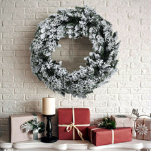 Load image into Gallery viewer, 24" Artificial Snow Flocked Christmas Pine Wreath with LED Lights