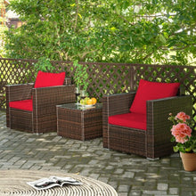 Load image into Gallery viewer, 3 Pcs Patio Conversation Rattan Furniture Set with Cushion-Red