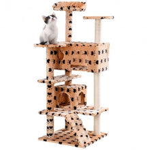 Load image into Gallery viewer, 52" Cat Scratching Post and Ladder Kitten Tower Tree -Beige & Paws