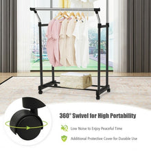 Load image into Gallery viewer, Double Rail Adjustable Clothing Garment Rack with Wheels