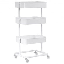 Load image into Gallery viewer, 3-Tier Metal Rolling Storage Cart Mobile Organizer with Adjustable Shelves-White