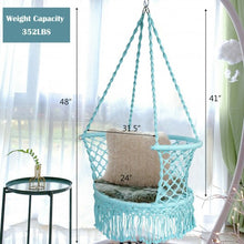 Load image into Gallery viewer, Hanging Hammock Chair Macrame Swing Hand Woven Cotton Backrest-Turquoise