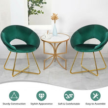 Load image into Gallery viewer, Set of 2 Accent Velvet Chairs Dining Chairs Arm Chair w/Golden Legs Dark Green