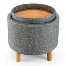 Load image into Gallery viewer, Round Storage Ottoman with Tray Top Accent Padded Footrest-Gray