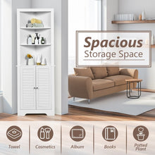 Load image into Gallery viewer, Free Standing Tall Bathroom Corner Storage Cabinet with 3 Shelves-White