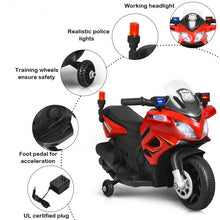 Load image into Gallery viewer, 6V Kids 4-Wheel Ride On Police Motorcycle with Training Wheels-Red