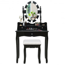 Load image into Gallery viewer, Oval Mirror Vanity Set with 10 LED Dimmable Bulbs and 3 Drawers-Black