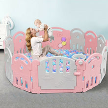 Load image into Gallery viewer, 14-Panel Baby Playpen with Music Box & Basketball Hoop-Pink