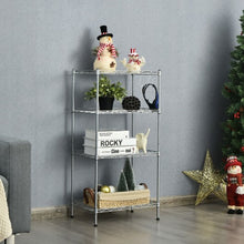 Load image into Gallery viewer, 4-Wire Shelving Metal Adjustable Storage Rack with Removable Hooks-Silver