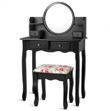 Load image into Gallery viewer, Makeup Vanity Table Set Girls Dressing Table with Drawers Oval Mirror-Black
