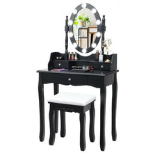 Load image into Gallery viewer, Oval Mirror Vanity Set with 10 LED Dimmable Bulbs and 3 Drawers-Black