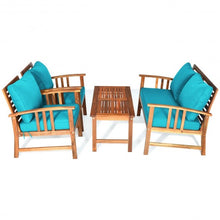 Load image into Gallery viewer, 4 Pcs Wooden Patio Furniture Set Table Sofa Chair Cushioned Garden