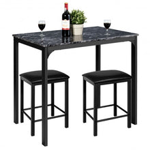 Load image into Gallery viewer, 3 Piece Counter Height Dining Set Faux Marble Table-Black