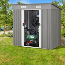 Load image into Gallery viewer, 4x6 ft Outdoor Galvanized Steel Tool Storage Shed with Sliding Door-Gray