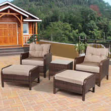 Load image into Gallery viewer, 5 Pcs Patio Rattan Sofa Ottoman Furniture Set with Cushions