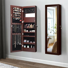 Load image into Gallery viewer, Lockable Wall Door Mounted Mirror Jewelry Cabinet w/LED Lights-Brown